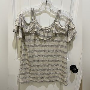 Cream and Black stripes off shoulder top Size Large
